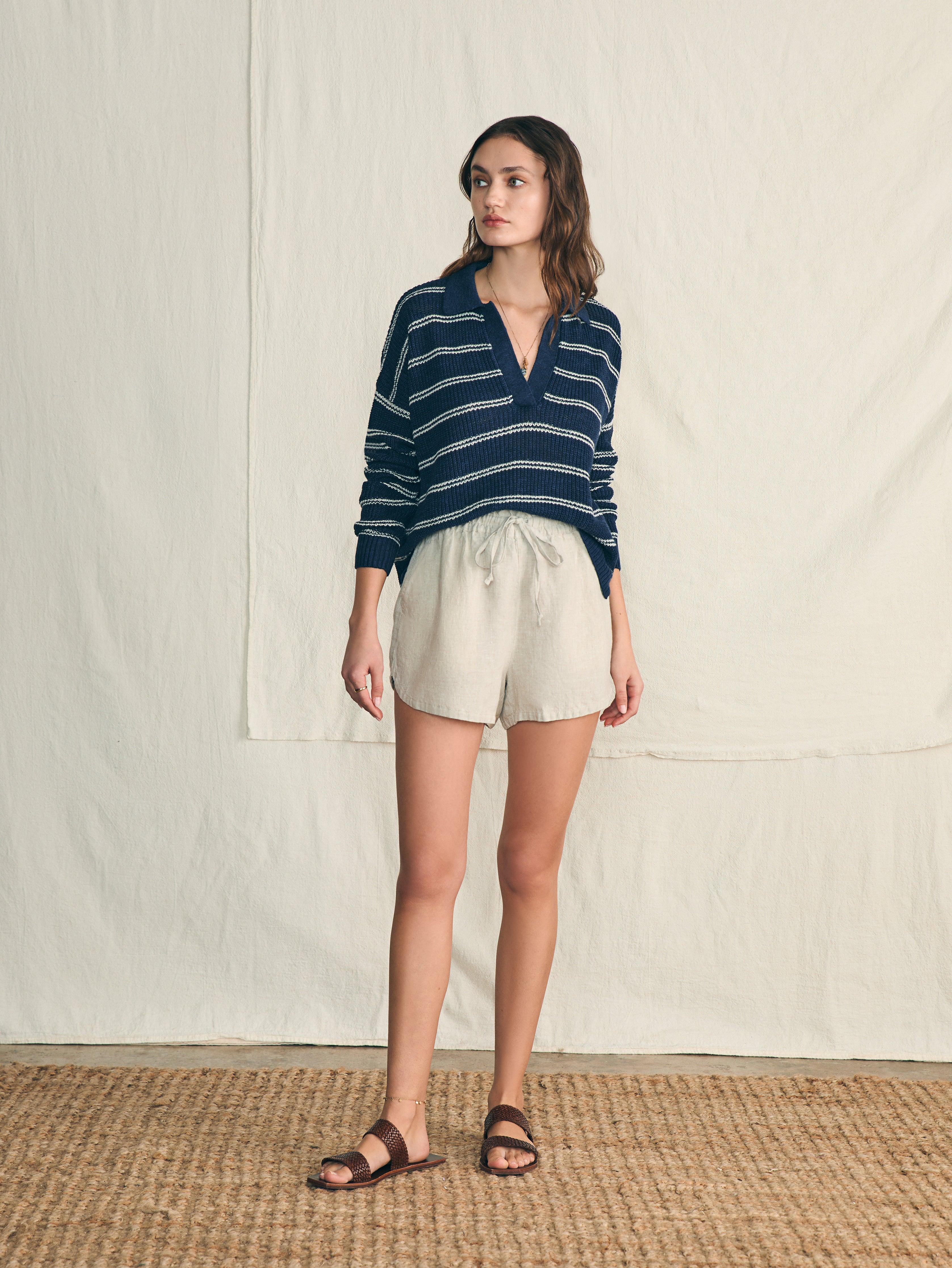 Miramar Linen Polo - Navy Mystic Stripe Female Product Image