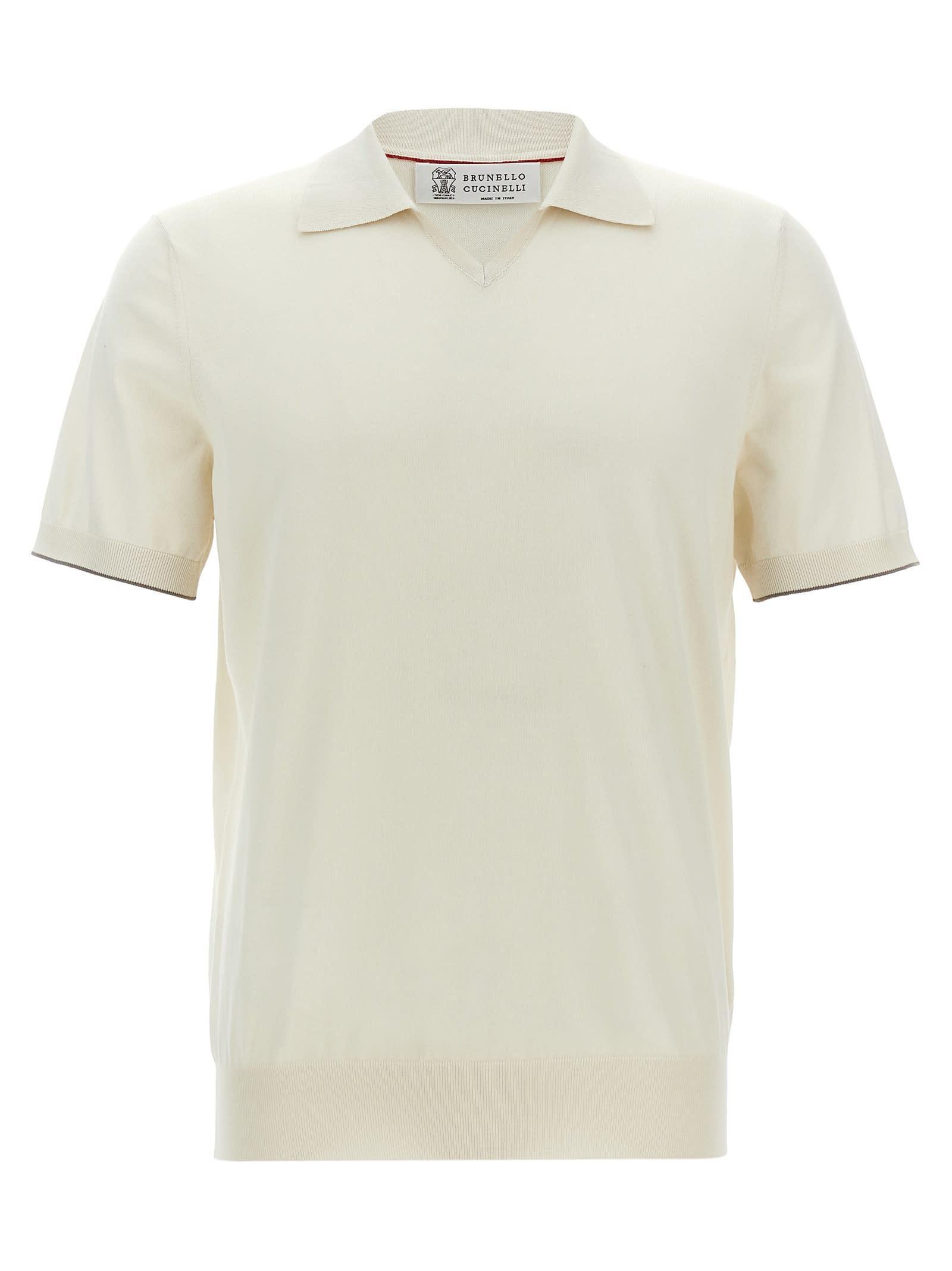BRUNELLO CUCINELLI Knitted Polo Shirt In White Product Image
