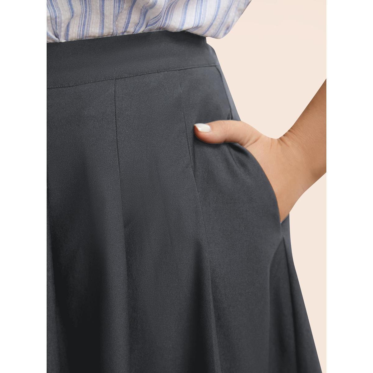 Plus Size Stretch Woven Hidden Shorts Mini Skirt Women DimGray At the Office Pleated Low stretch Side seam pocket Work Skirts BloomChic 18-20/2X Product Image
