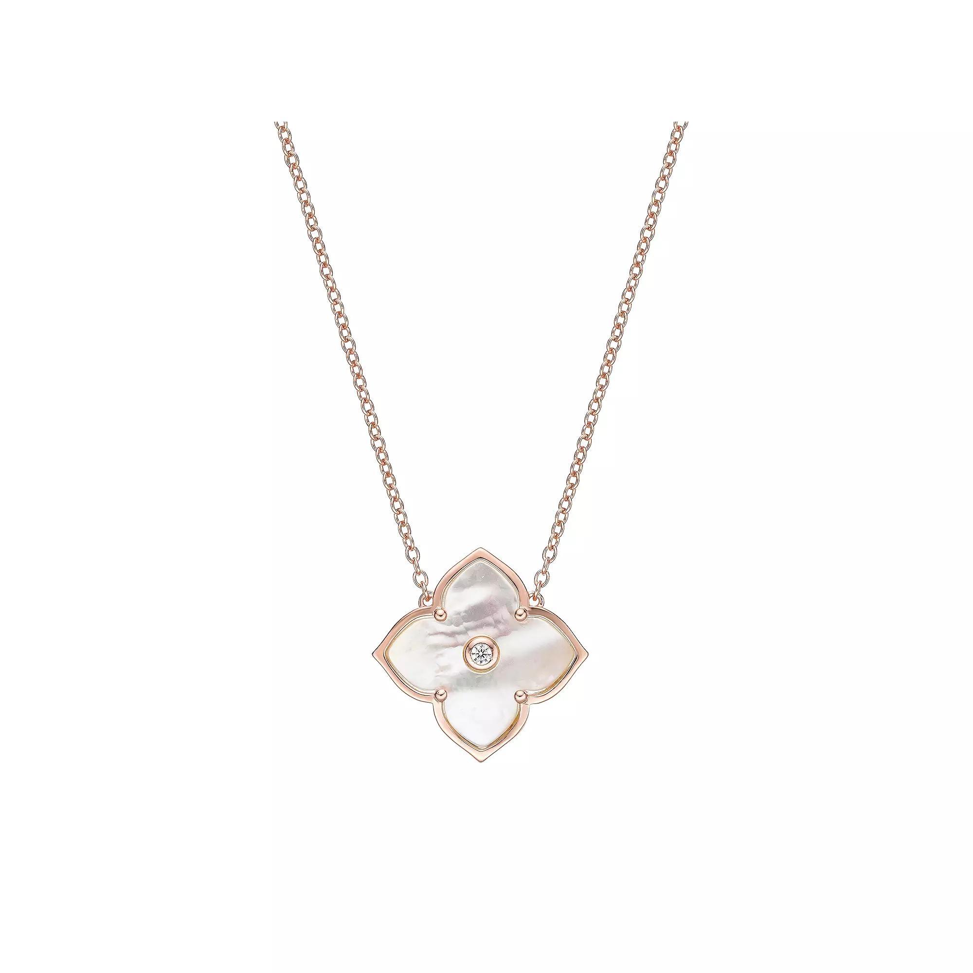 Gemminded Rose Gold Over Sterling Silver Mother-Of-Pearl & Cubic Zirconia Flower Pendant Necklace, Women's, Size: 18", Rose Gold Tone Product Image