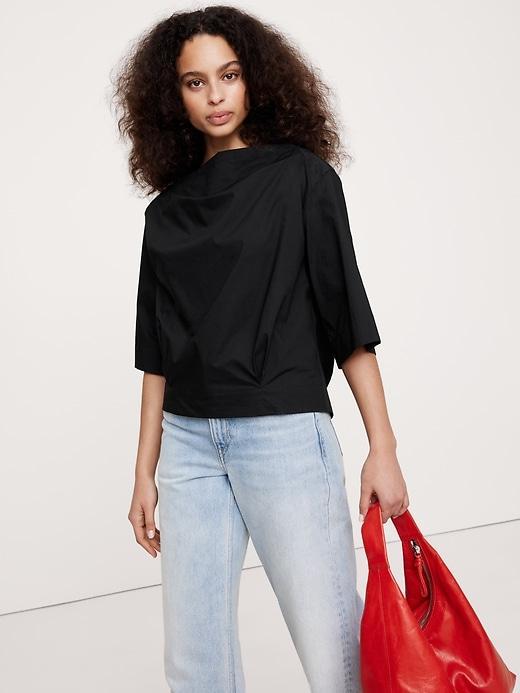 Oversized Cotton Poplin Boat-Neck Top Product Image