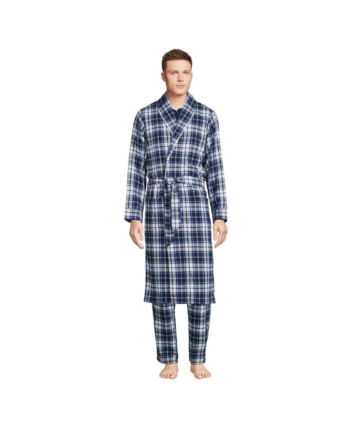Mens Lands End Flannel Robe Deep Blue Product Image
