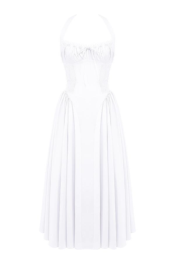 Adabella White Cotton Halter Sundress Product Image