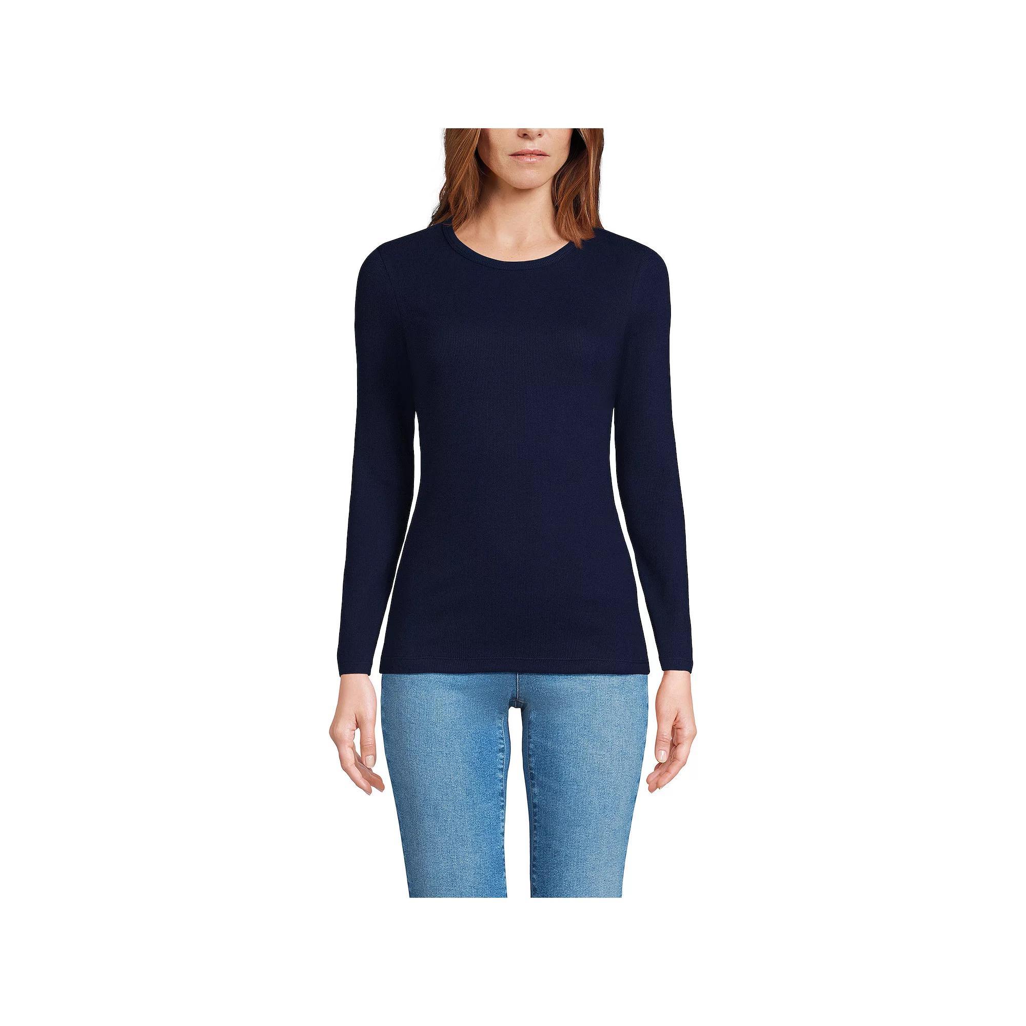 Women's Lands' End Micro Rib Tee, Size: Medium, Deep  Blue Product Image