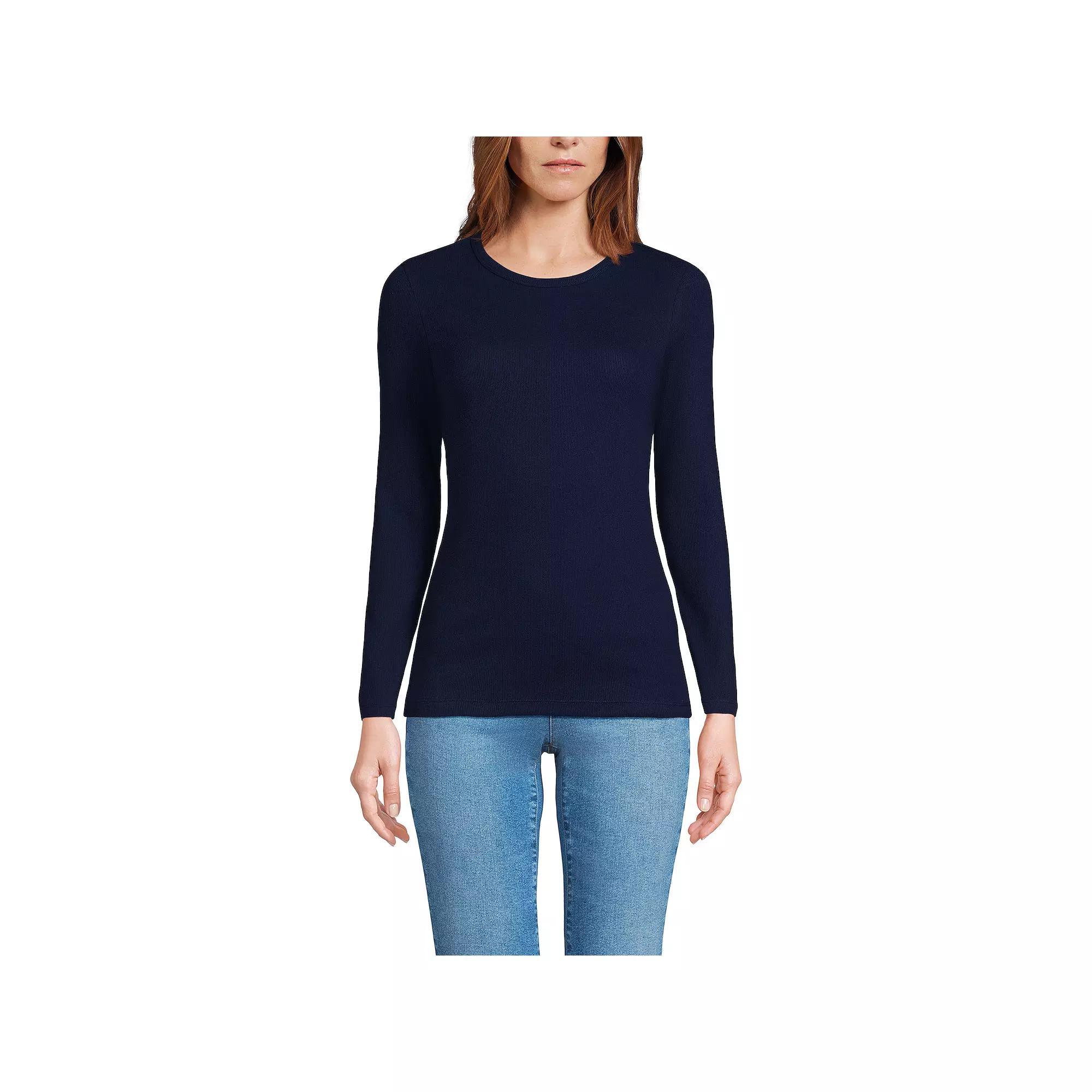 Women's Lands' End Micro Rib Tee, Size: Medium, Deep  Blue Product Image