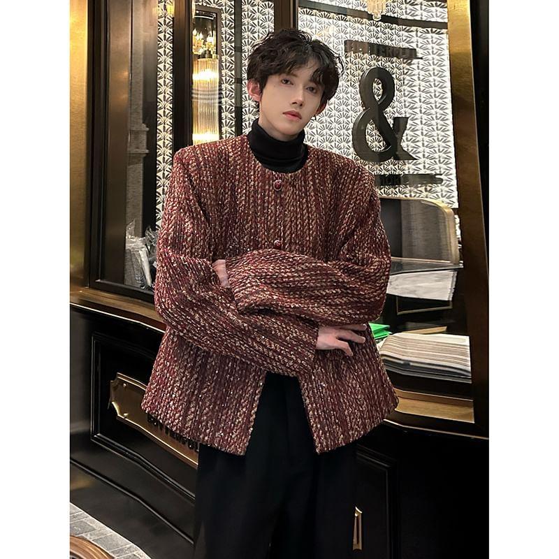 Round Neck Tweed Button Jacket Product Image