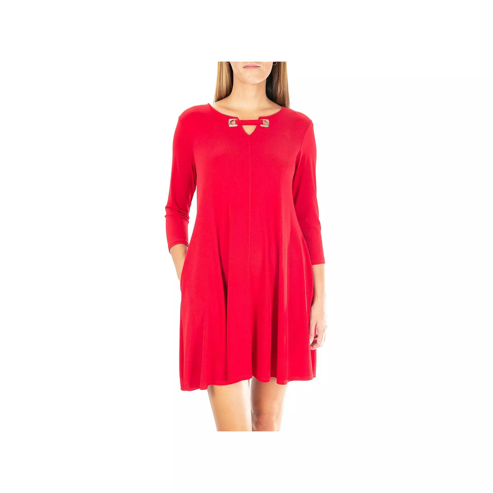 Women's Nina Leonard Embellished Keyhole Swing Dress, Size: Small, Red Gold Product Image