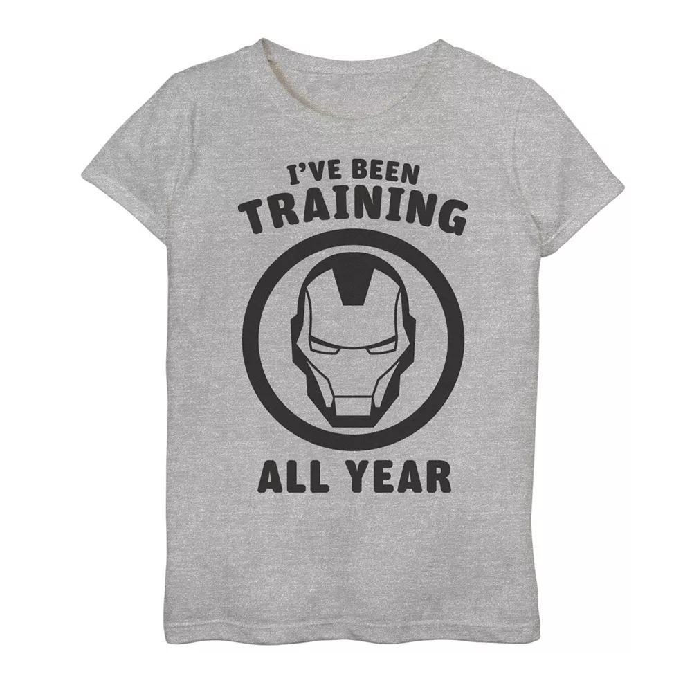 Girls 7-16 Marvel Avengers Iron Man I've Been Training All Year Logo Graphic Tee, Girl's, Size: Medium, Athletic Grey Product Image