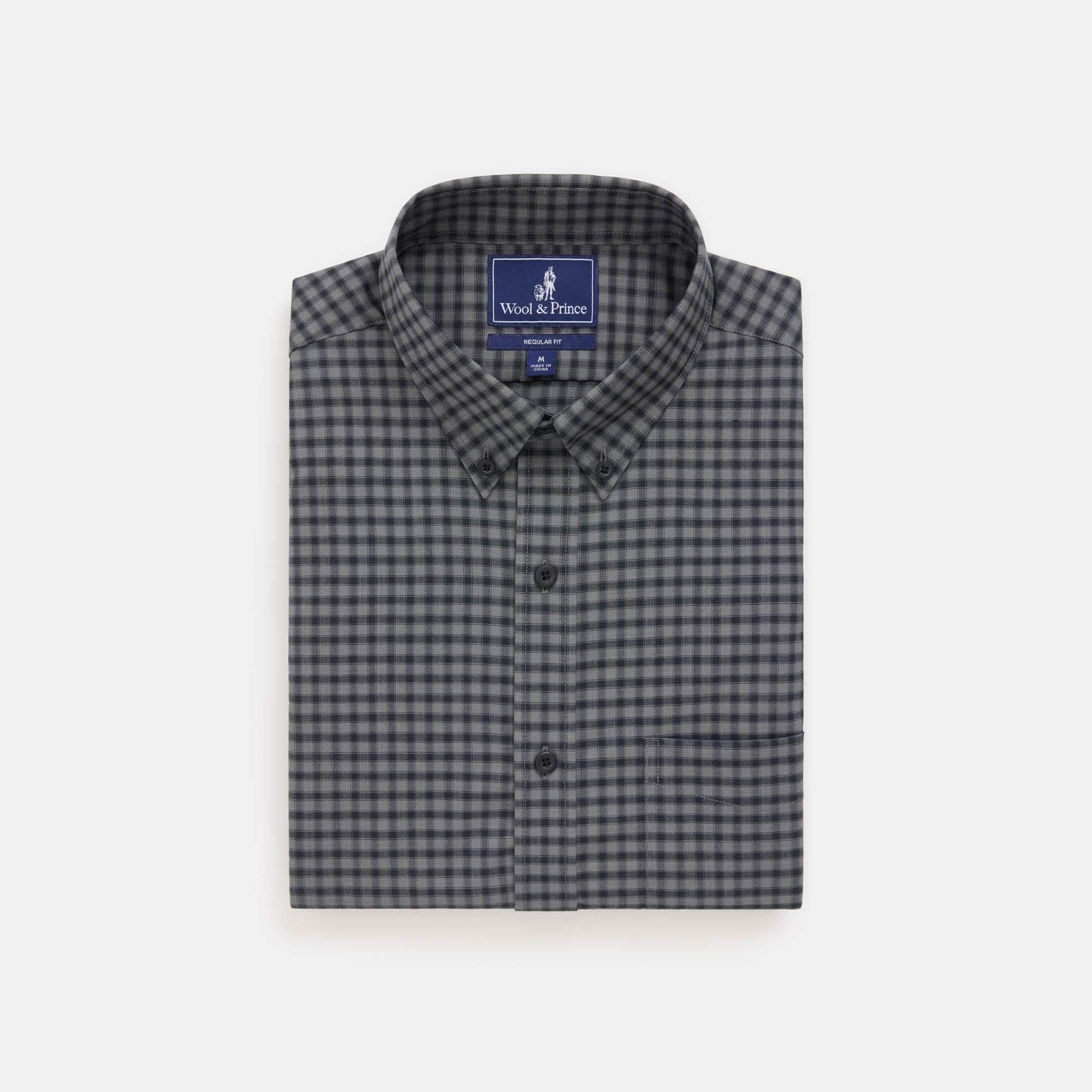 Merino Wool Button-Down Shirt | Black/Castlerock Plaid Product Image