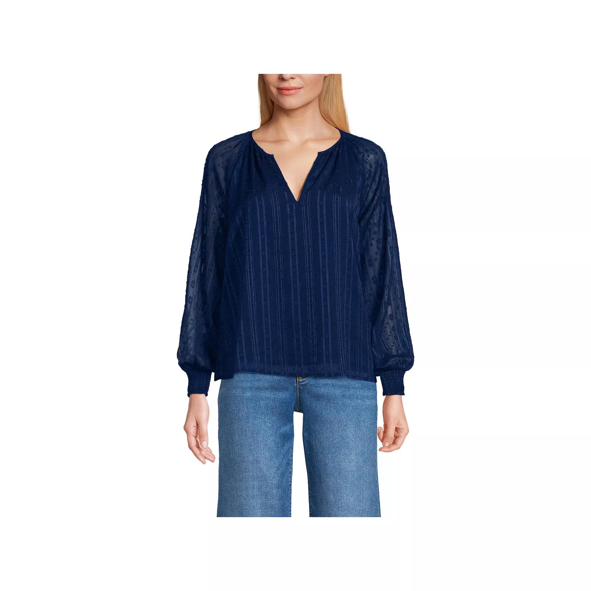 Women's Lands' End Clip Dot Chiffon Blouse, Size: Large, Fresh Ivory Product Image