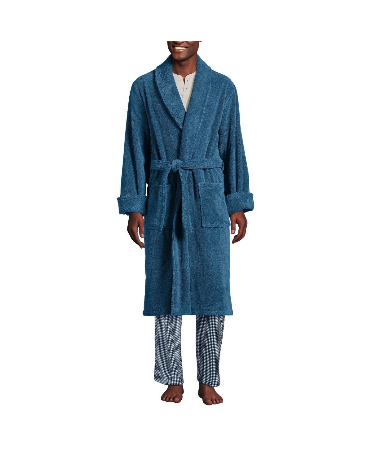 Men's Lands' End Calf-Length Turkish Terry Robe, Size: Medium, Soft Blue Haze Product Image