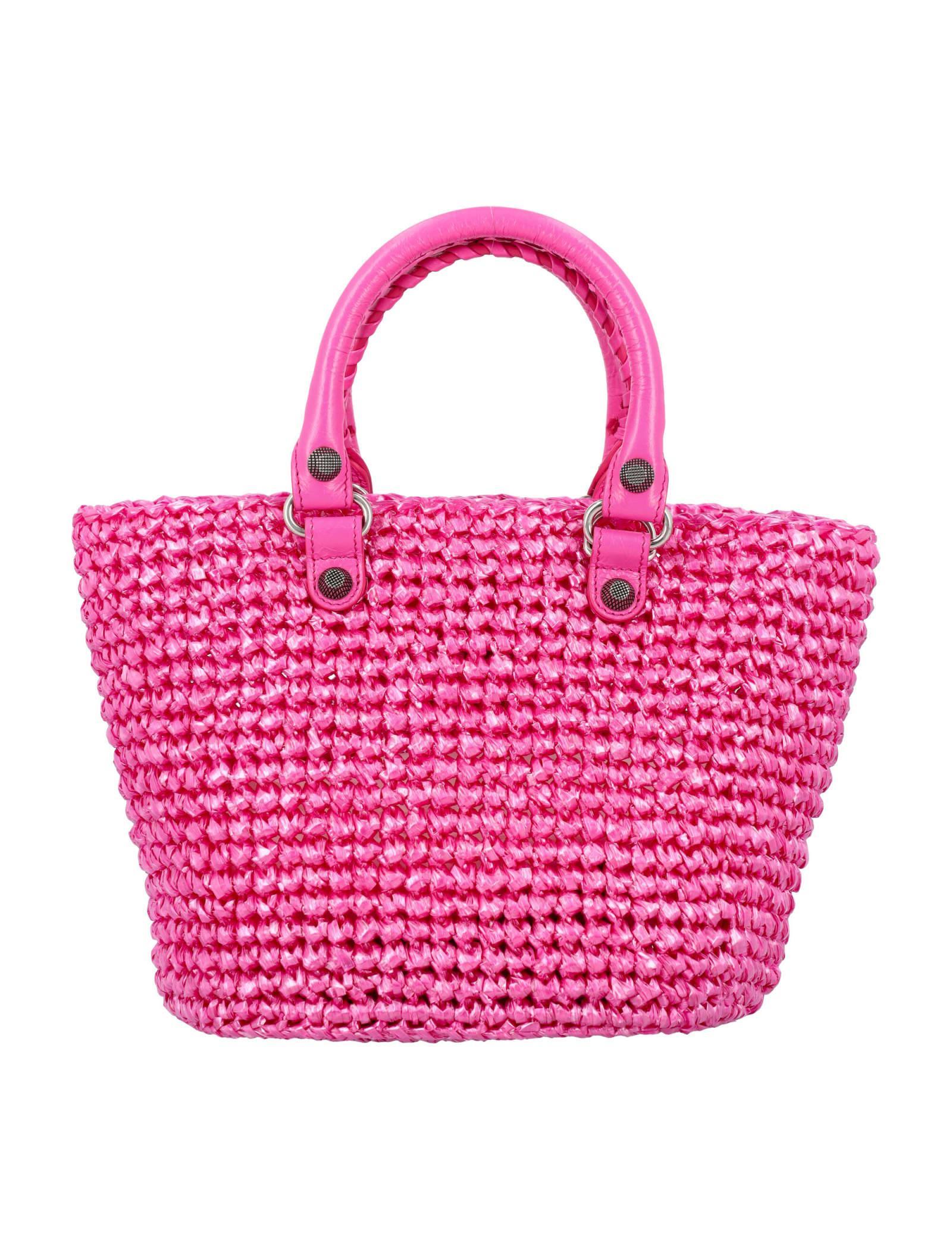 BALENCIAGA Women Fuchsia Raffia Small Le Cagole Panier Handbag In Pink Product Image