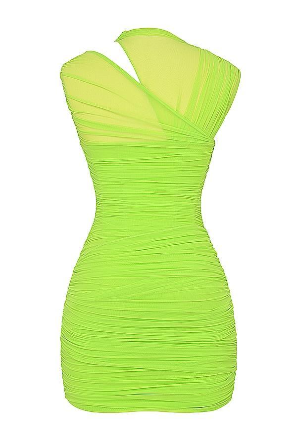 Adrie  neon green gathered mini dress - sale Product Image
