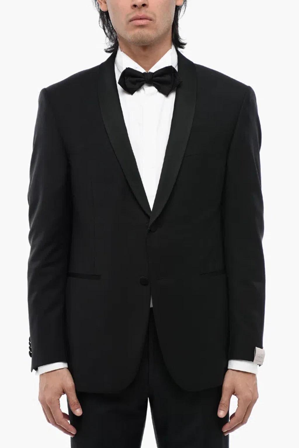 CORNELIANI Virgin Wool Shawl Lapel Jetted Pocket 2-button Blazer In Black Product Image