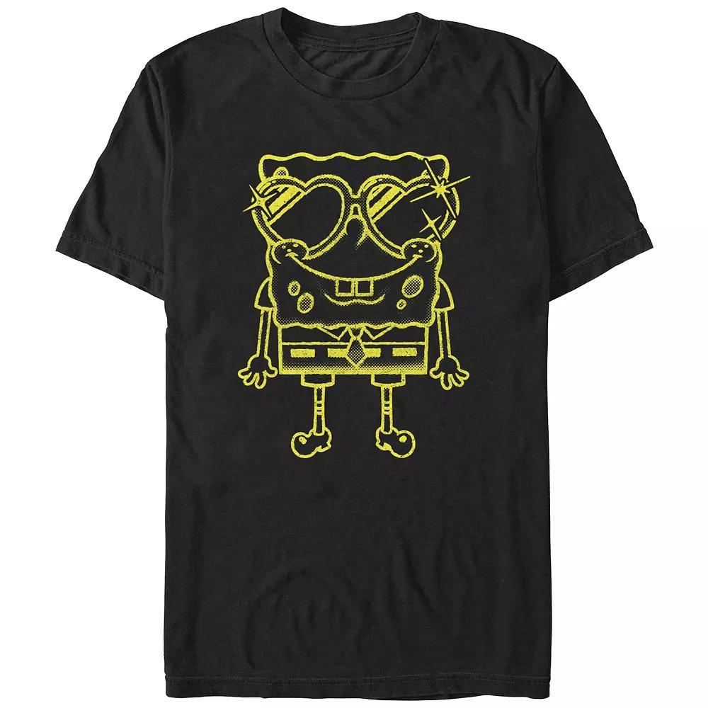 Juniors' SpongeBob Squarepants Heart Shape Sunglasses Boyfriend Graphic Tee, Women's, Size: Large, Black Product Image