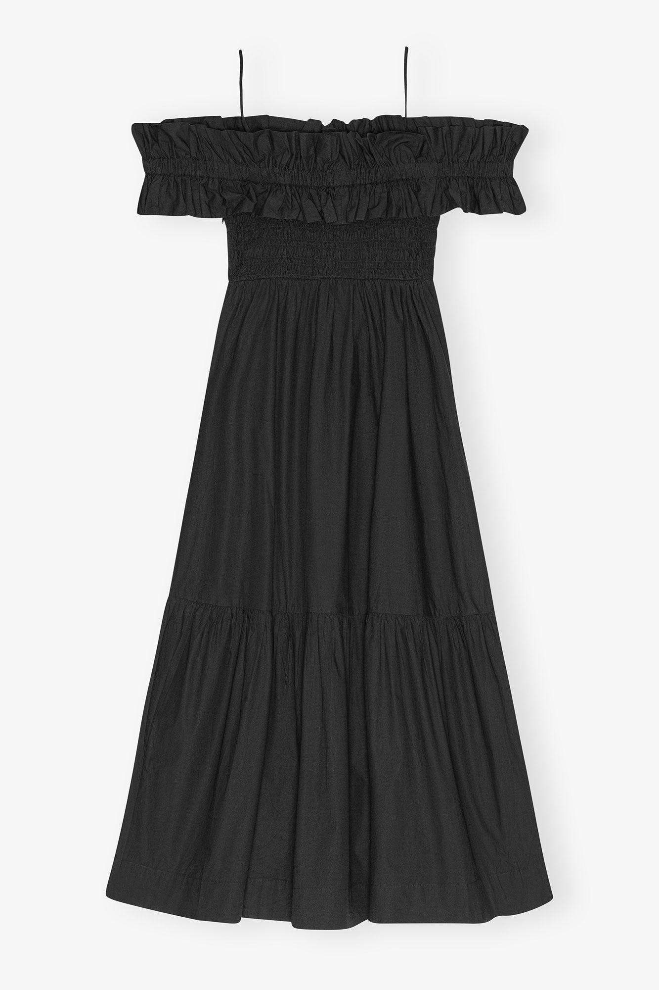 Black Cotton Poplin Long Smock Dress Product Image