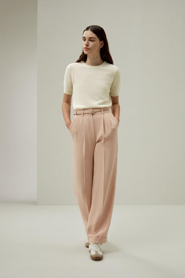 Mahogany Rose Silk Straight-Leg Trousers Product Image