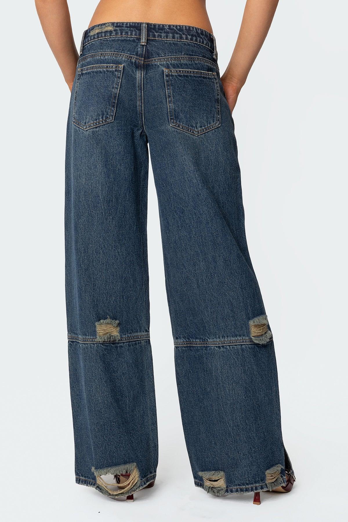 Slitted Distressed Low Rise Jeans Product Image
