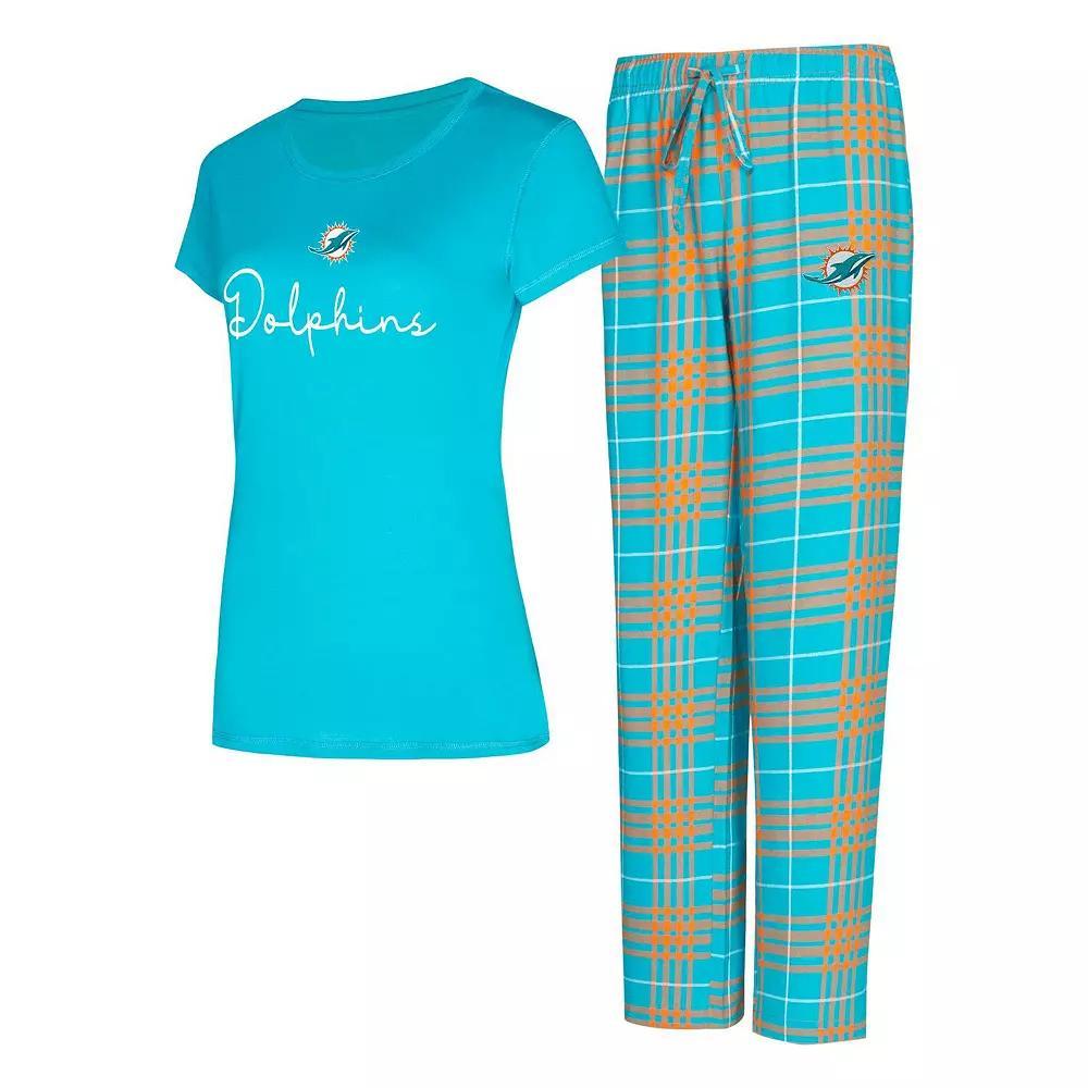 Women's Concepts Sport Miami Dolphins Vector T-Shirt & Flannel Pants Sleep Set, Size: XL, Turquoise A Product Image