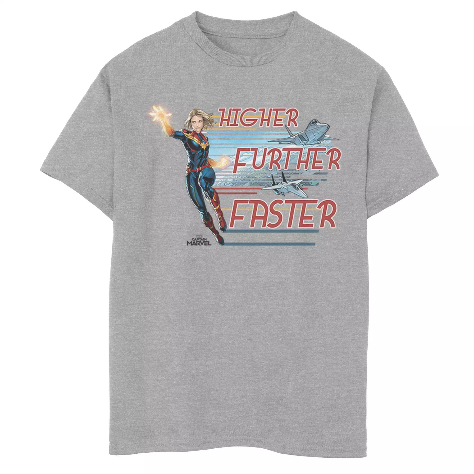 Girls 7-16 Captain Marvel Higher Further Faster Fighter Jets Tee, Girl's, Size: Large, Athletic Grey Product Image