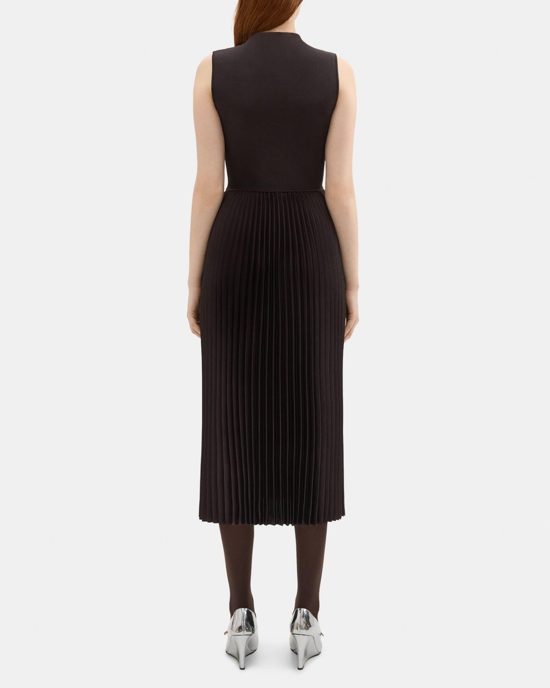 Pleated Combo Dress in Textured Satin Product Image