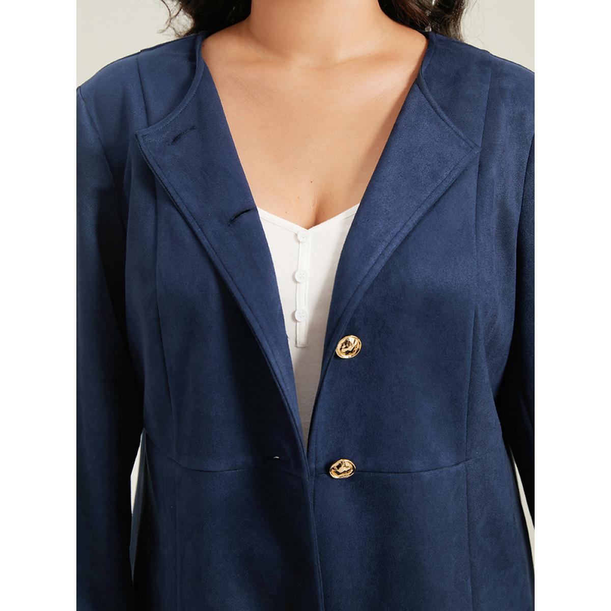 Plus Size Plain Pleated Metal Detail Jacket Women DarkBlue Casual Plain Ladies Dailywear Winter Coats BloomChic 28/5X Product Image