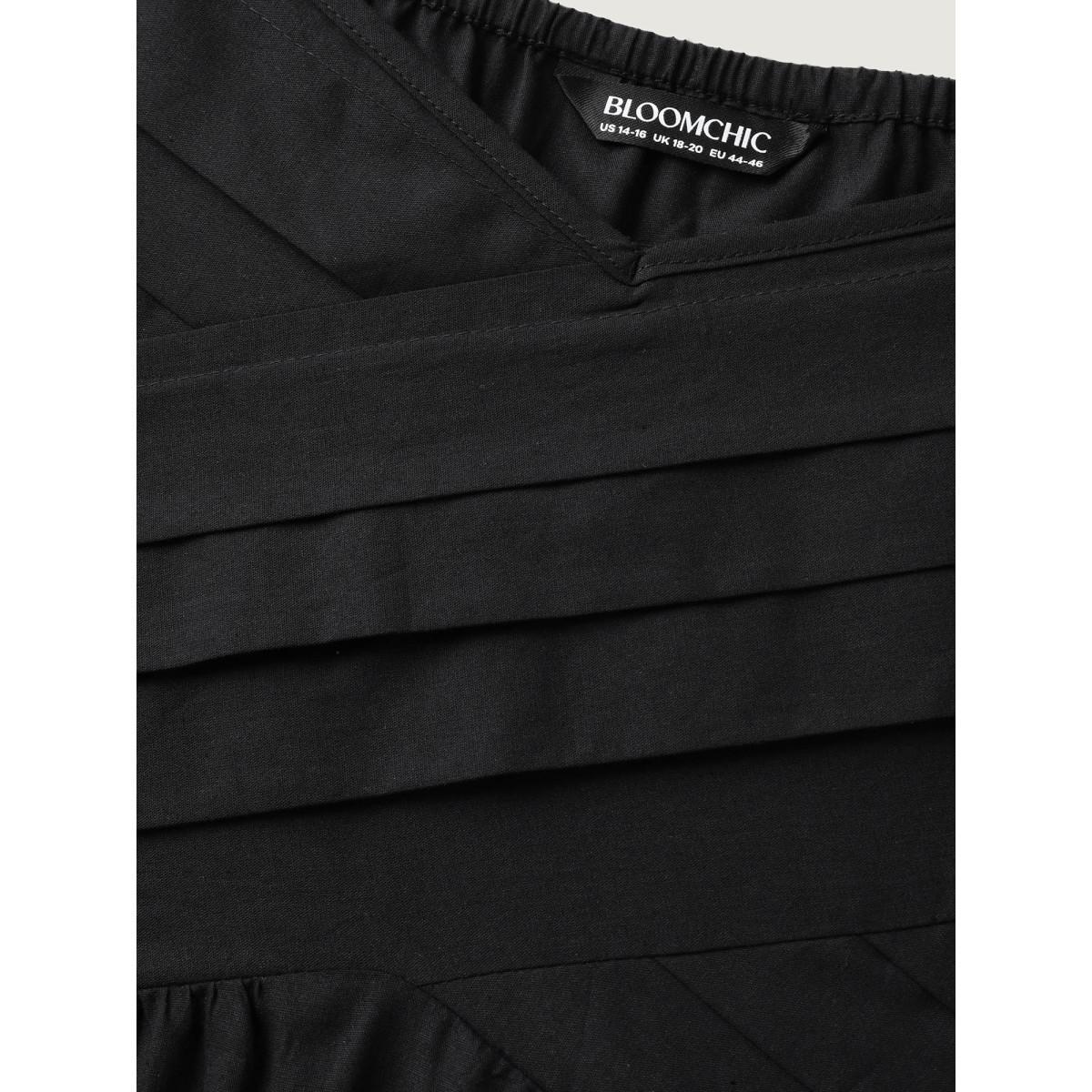 Plus Size Cotton Pleated Overlap Pockets Midi Dress Black Women Heart neckline Cap Sleeve Curvy BloomChic 14-16/1X Product Image