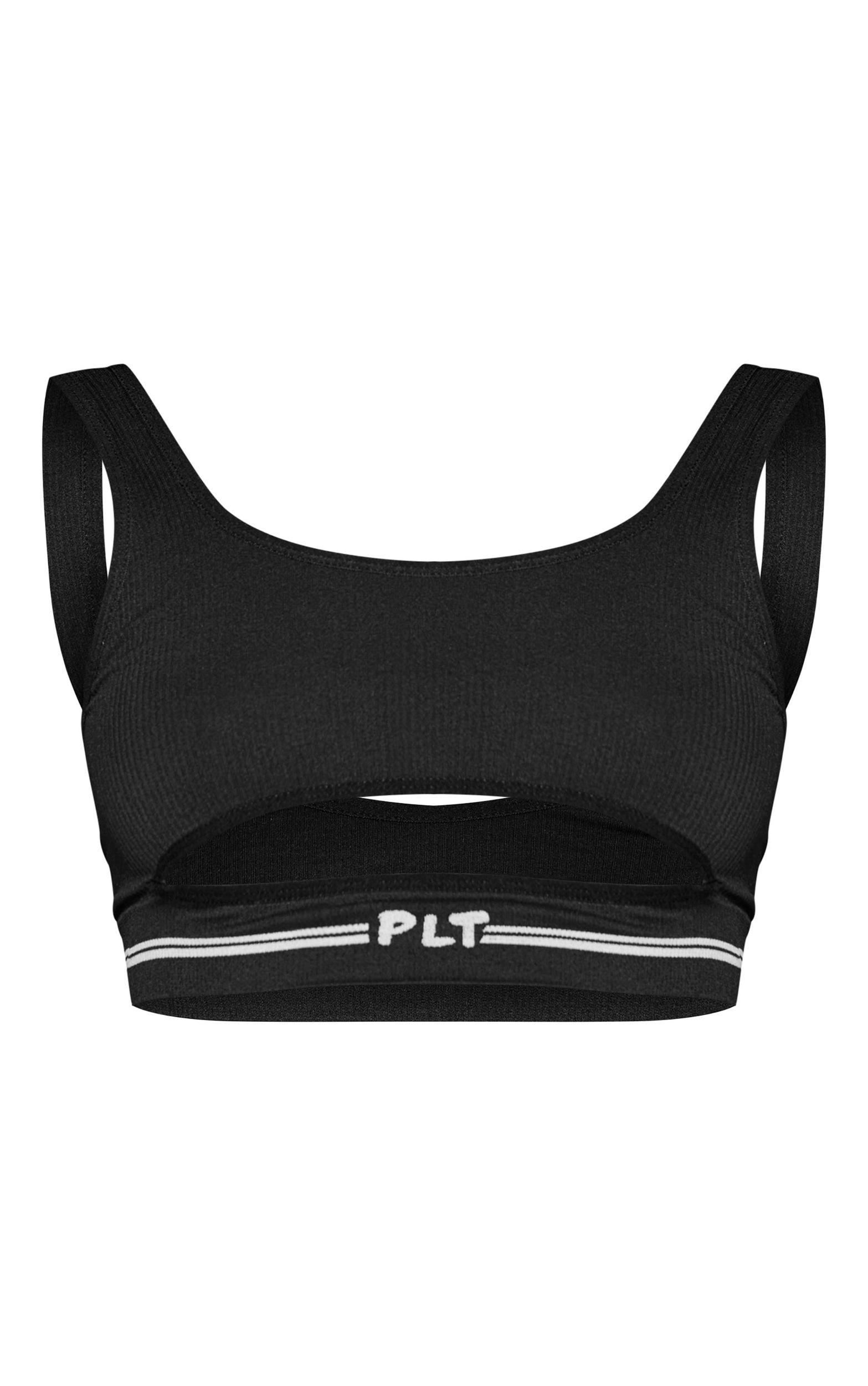 PRETTYLITTLETHING Black Seamless Rib Cut Out Bralette Product Image