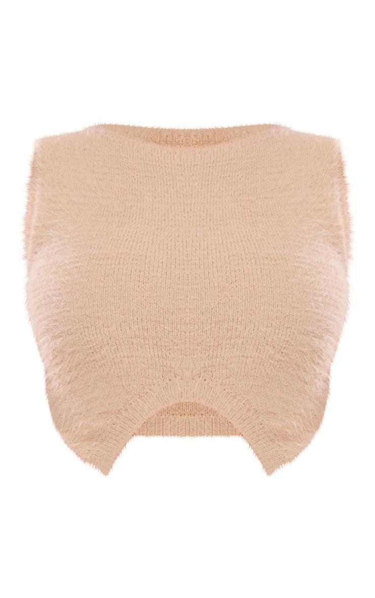 Beige Eyelash Knit Dipped Hem Top Product Image