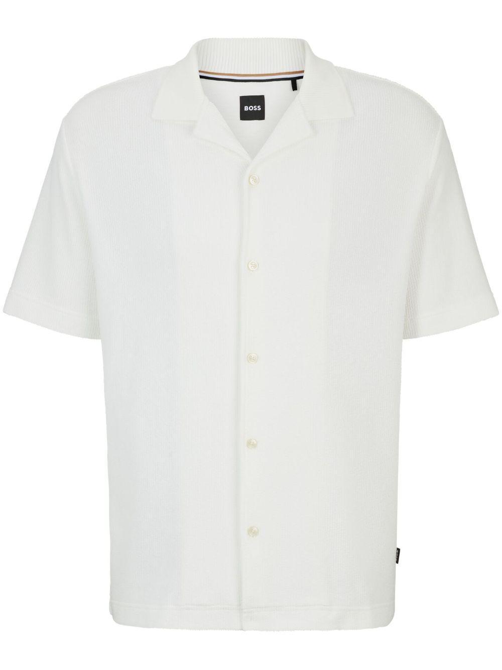 HUGO BOSS Regular-fit Shirt In Cotton Boucl With Ribbed Collar In White Product Image