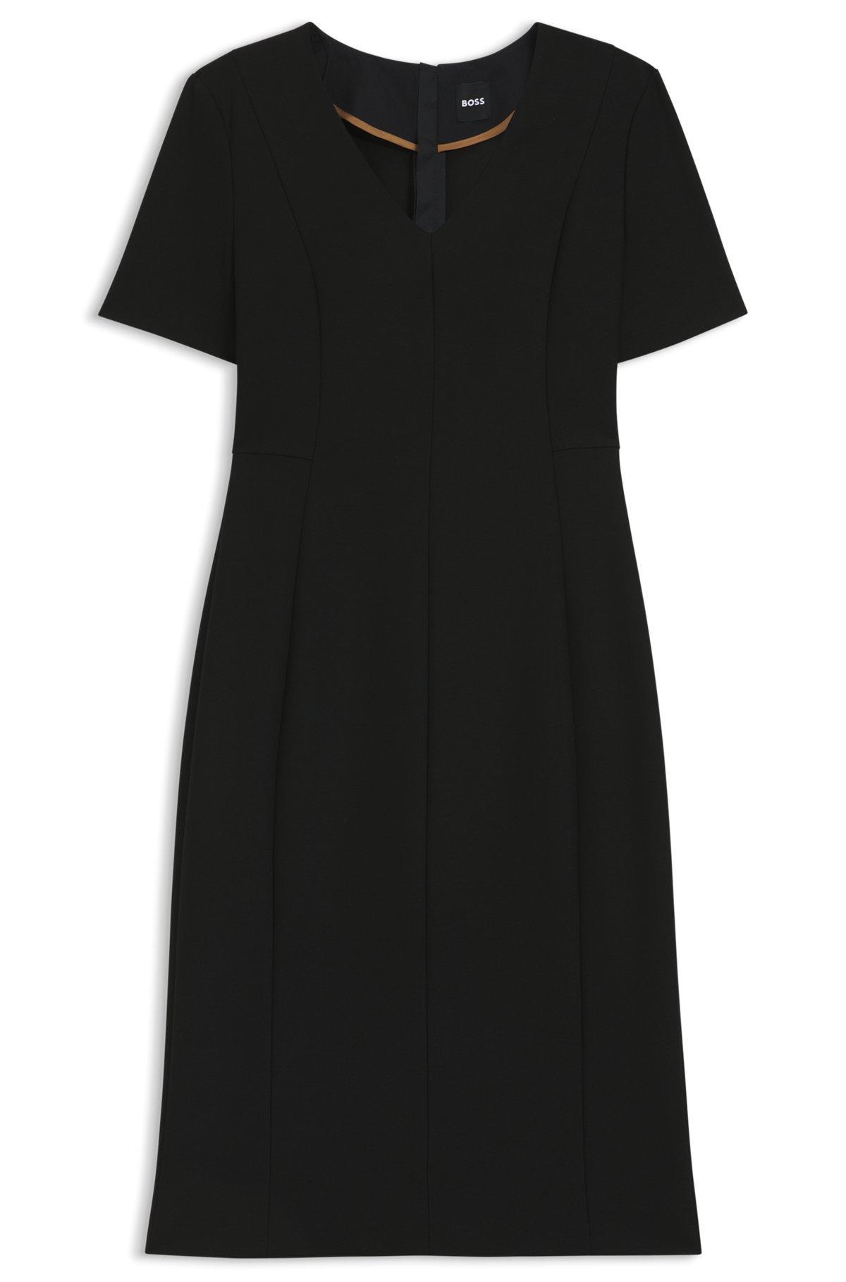 BOSS - V-neck dress in stretch fabric - Black Product Image