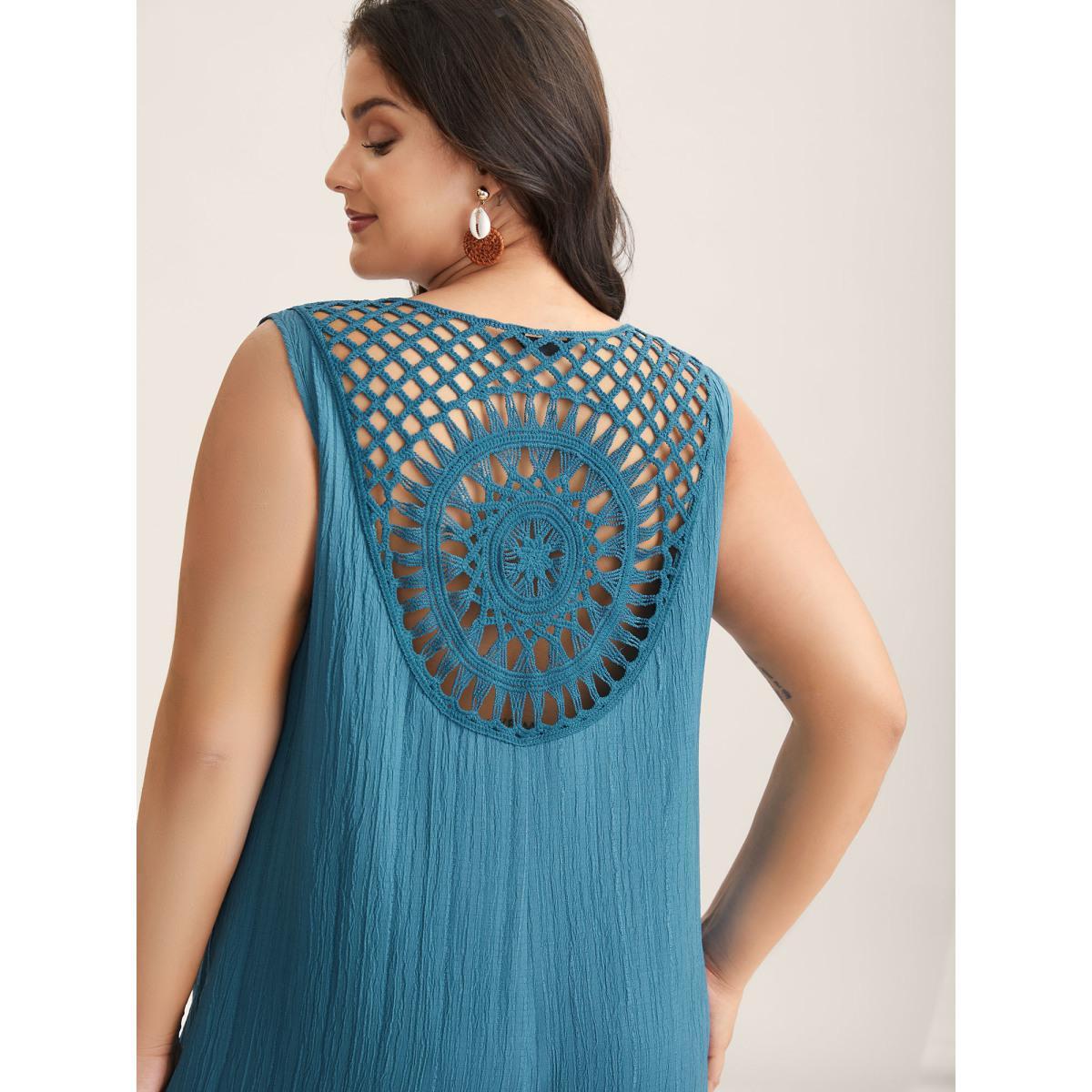 Plus Size Cerulean Back Cut-Out Textured Jumpsuit Women Sleeveless V-neck Vacation Loose Jumpsuits BloomChic 22-24/3X Product Image