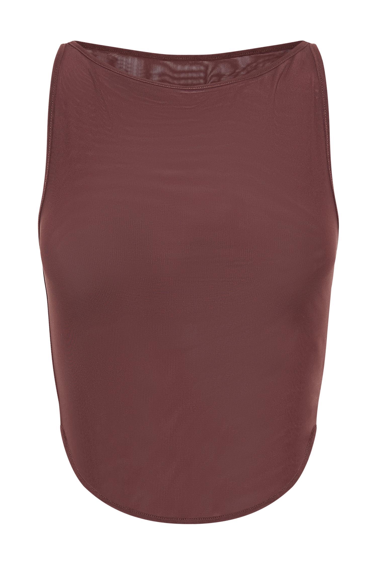 Marla Boat Neck Sheer Mesh Top - Mahogany Product Image