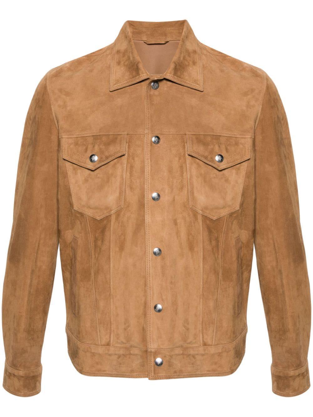 Classic-collar Suede Jacket In Brown Product Image