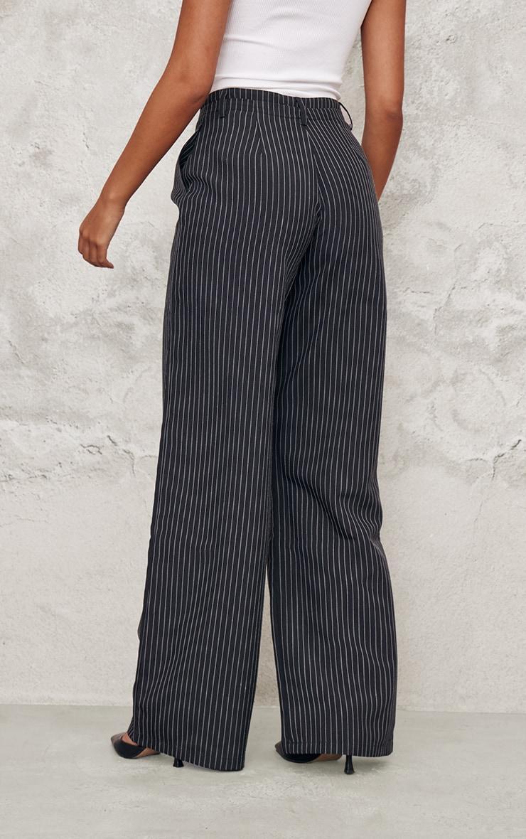 Tall Black Pinstripe Tailored Wide Leg Pants Product Image