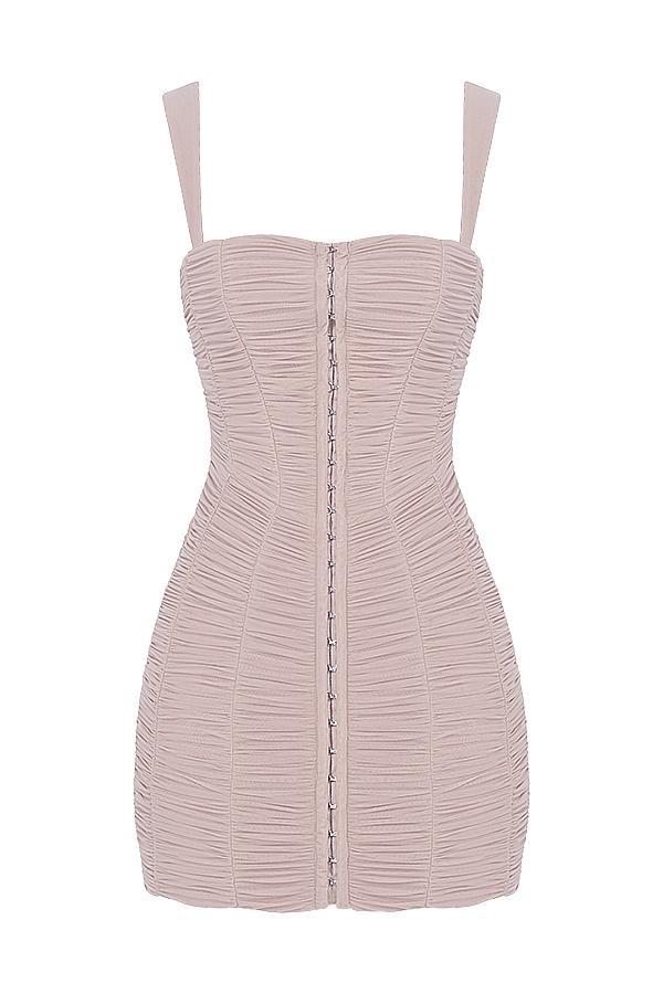 Cate Crystal Ruched Mesh Mini Dress Product Image