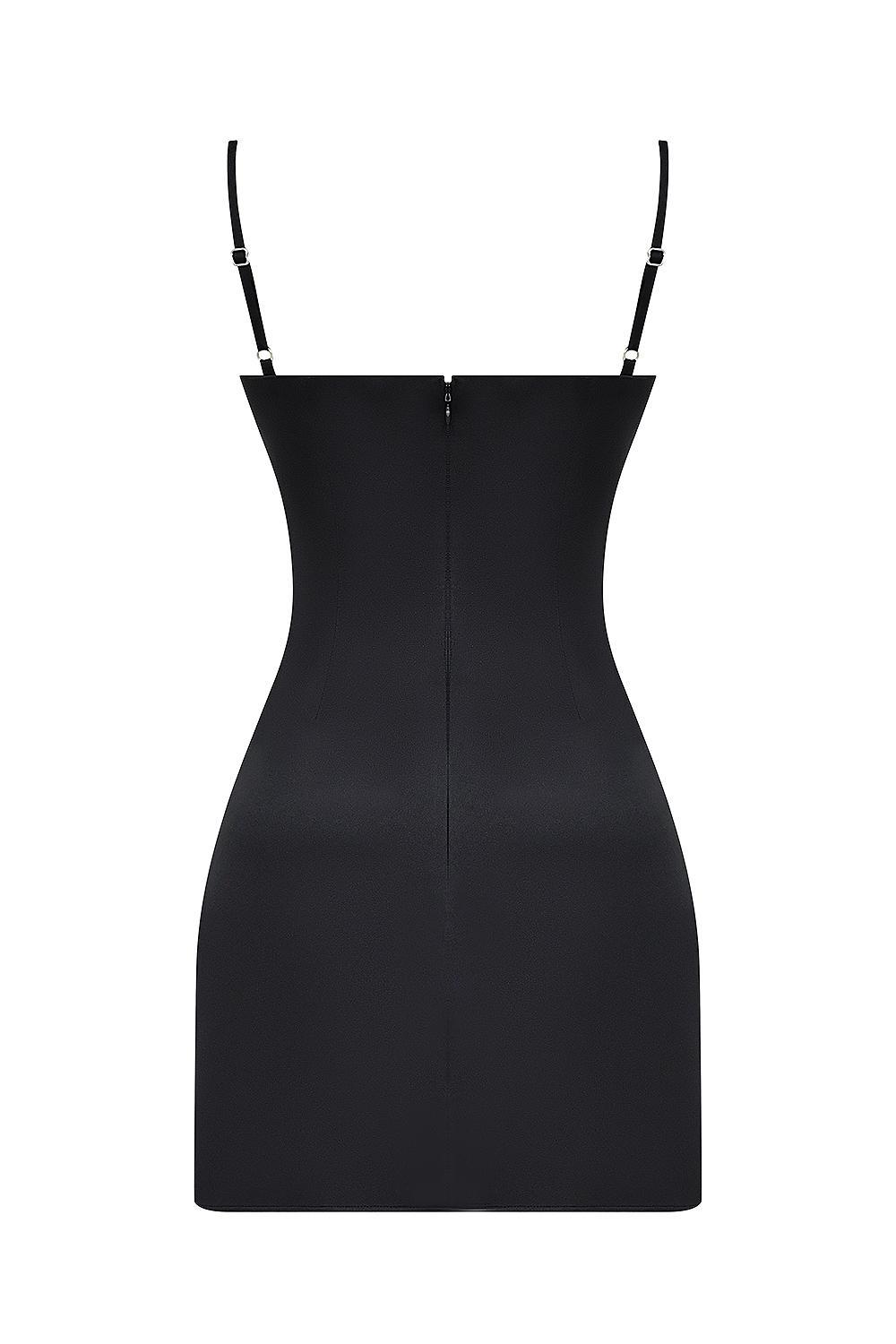 Dainty Black Square Neck A-Line Mini Dress Product Image
