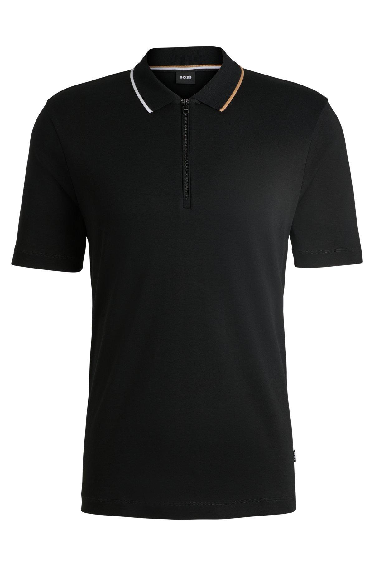 Zip-neck polo shirt in interlock cotton Product Image