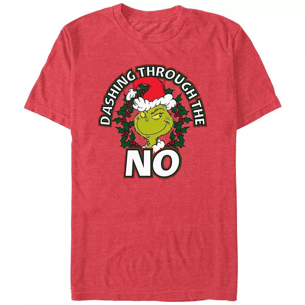 Men's Dr. Seuss Grinch Dashing Through The No Graphic Tee, Size: Large, Red Grey Product Image