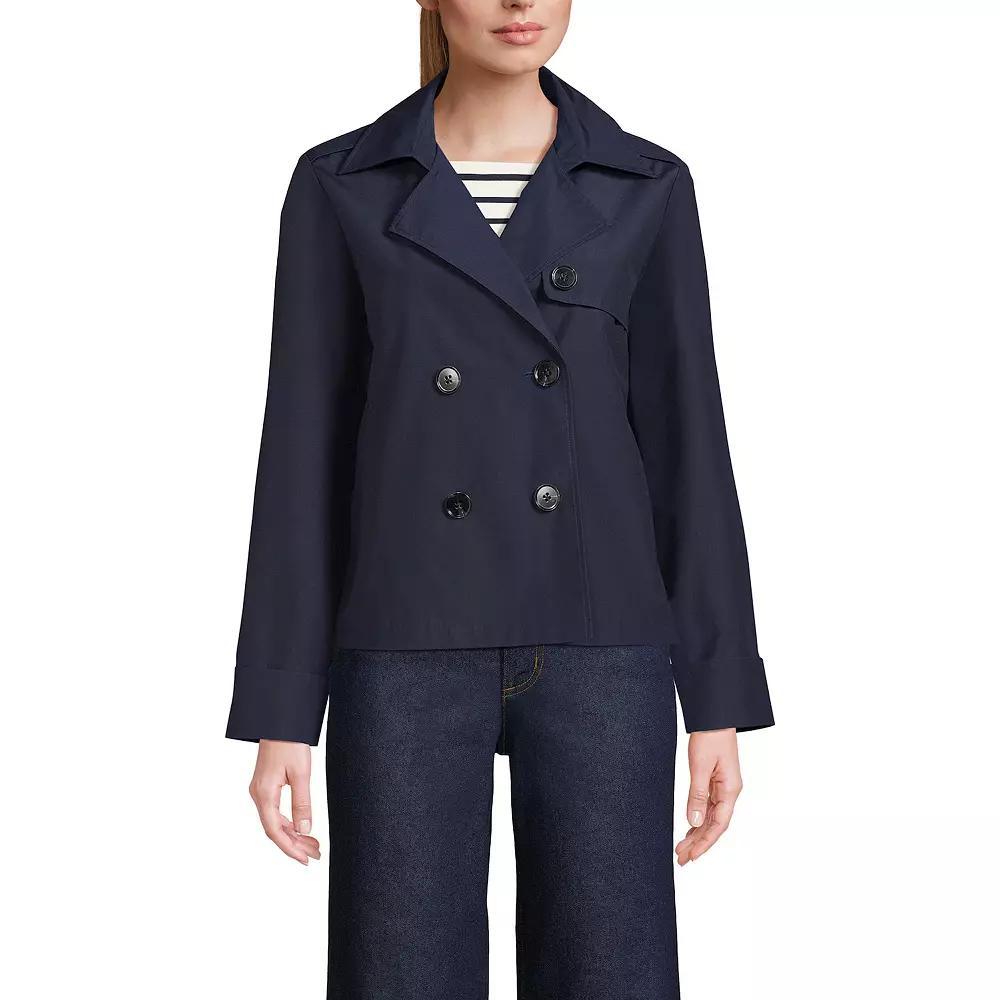 Women's Lands' End Cropped Trench Jacket, Size: Large, Blue Product Image