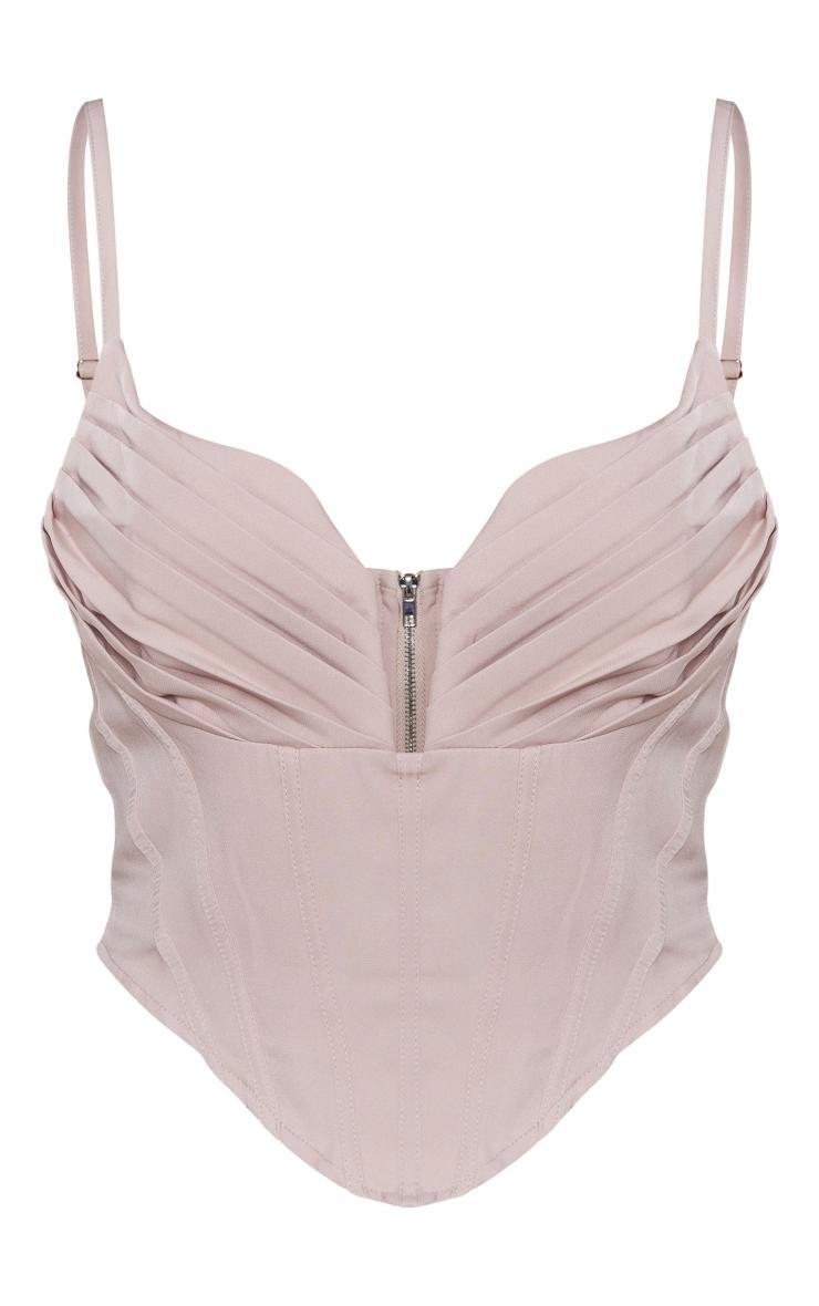 Cream Strappy Pleated Bust Corset Detail Crop Top Product Image