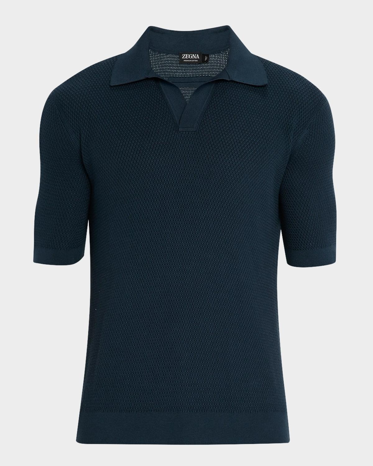 Mens Cotton Textured Johnny-Collar Polo Sweater Product Image