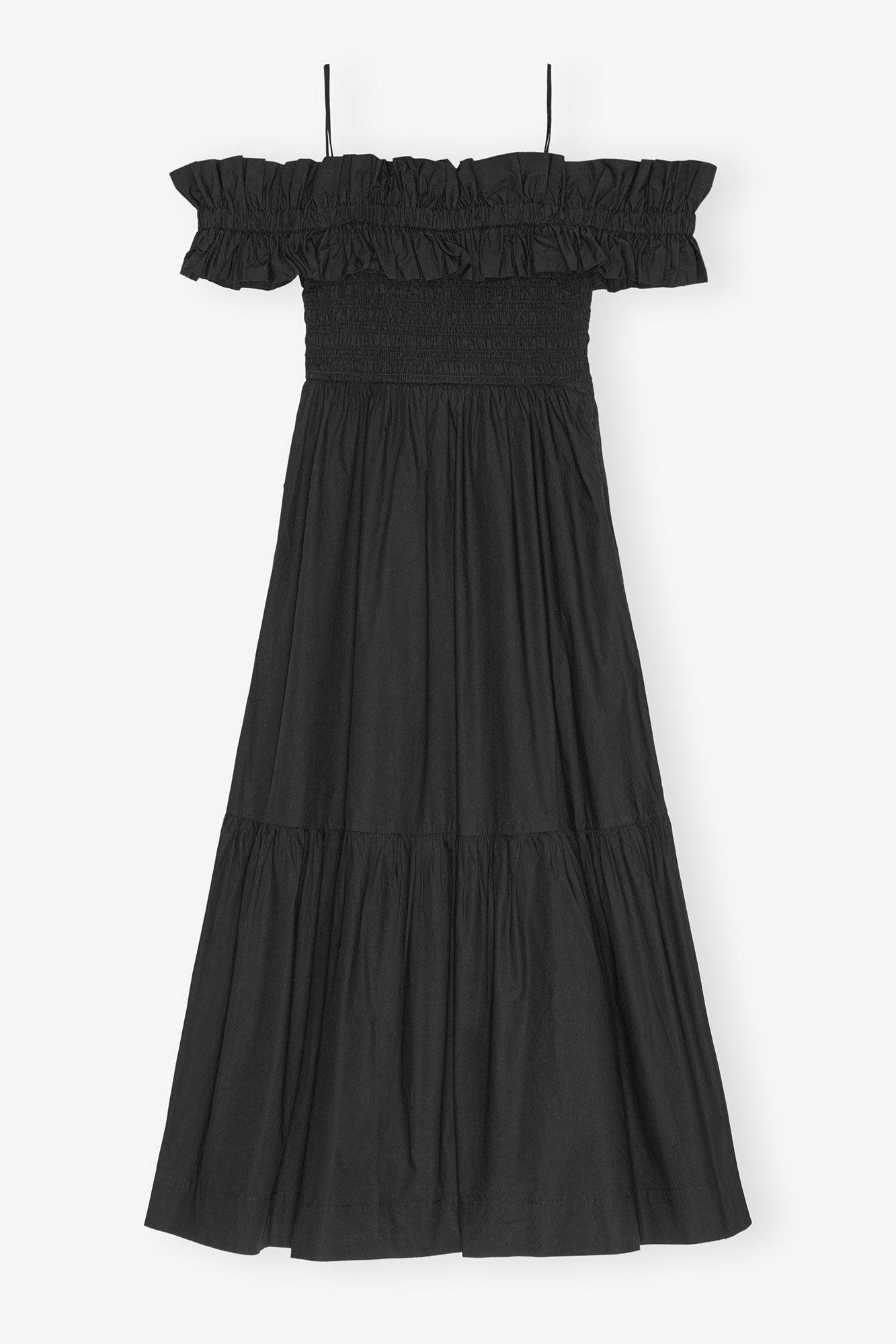 Black Cotton Poplin Long Smock Dress Product Image