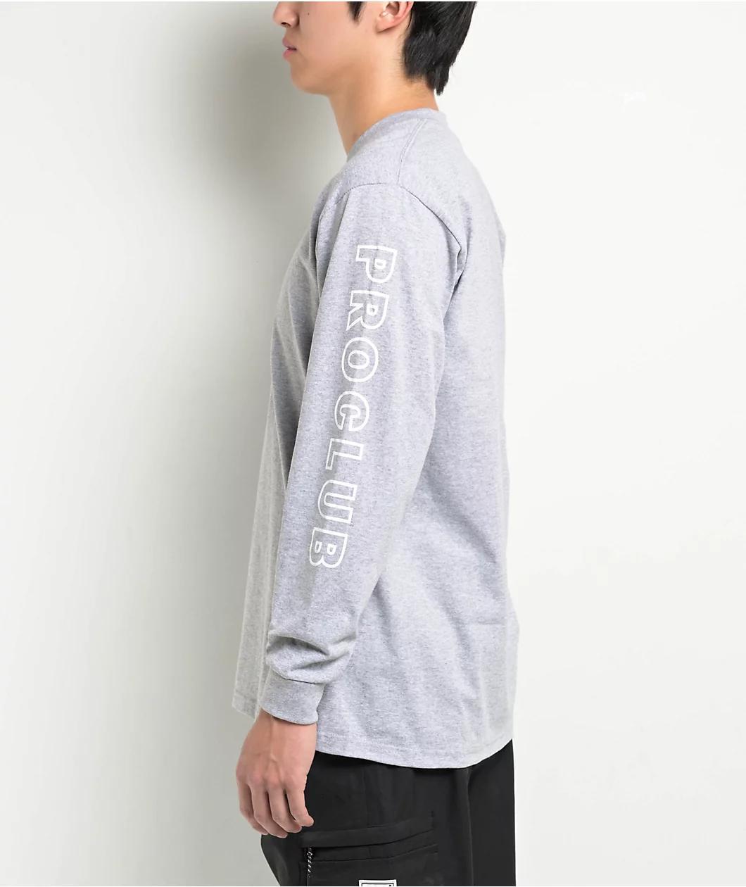 Pro Club Embroidered Box Logo Grey Long Sleeve T-Shirt Product Image