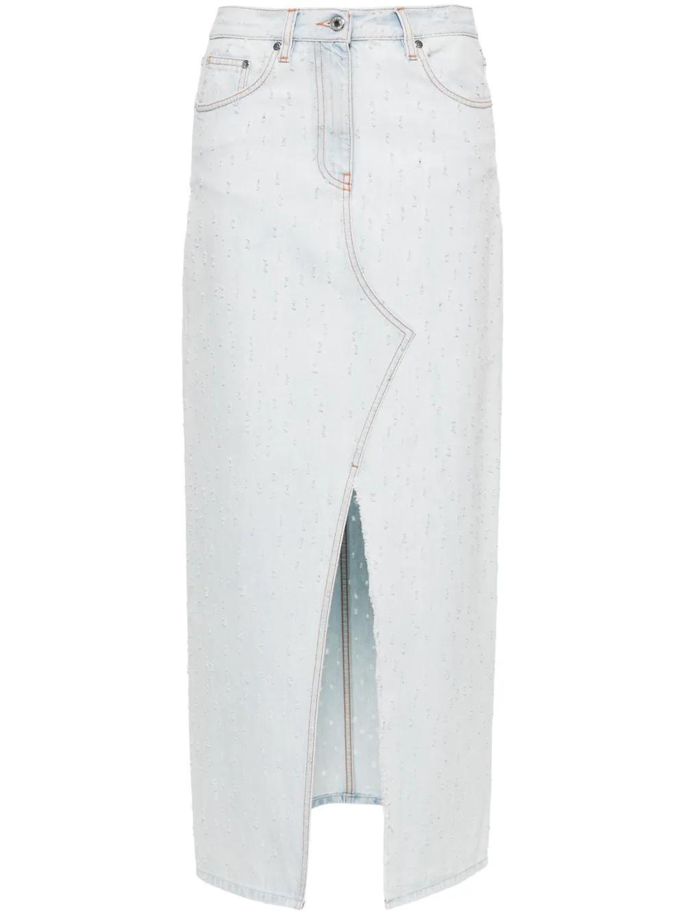 MSGM Distressed Maxi Skirt In 82 Light Blue Product Image