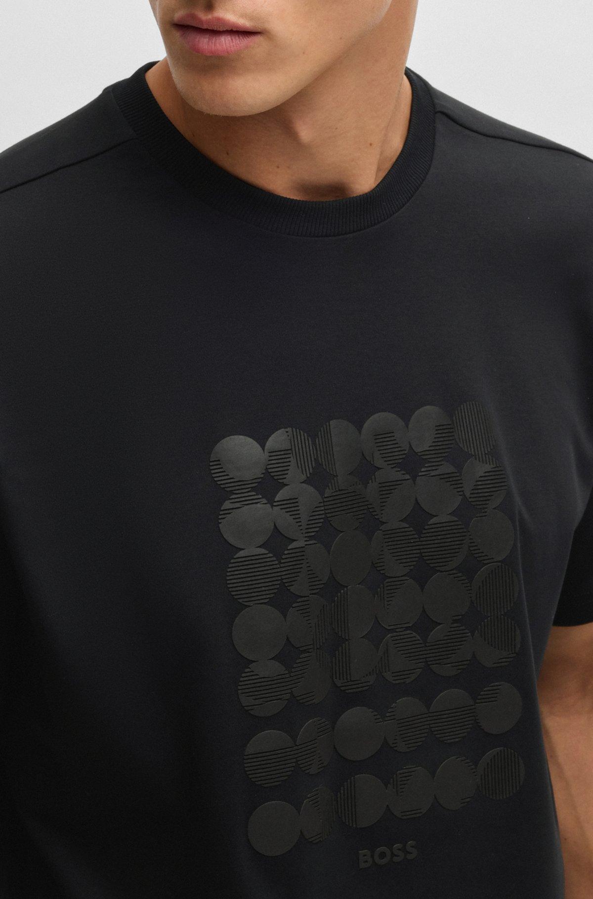 BOSS - Interlock-cotton T-shirt with circle artwork - Black Product Image