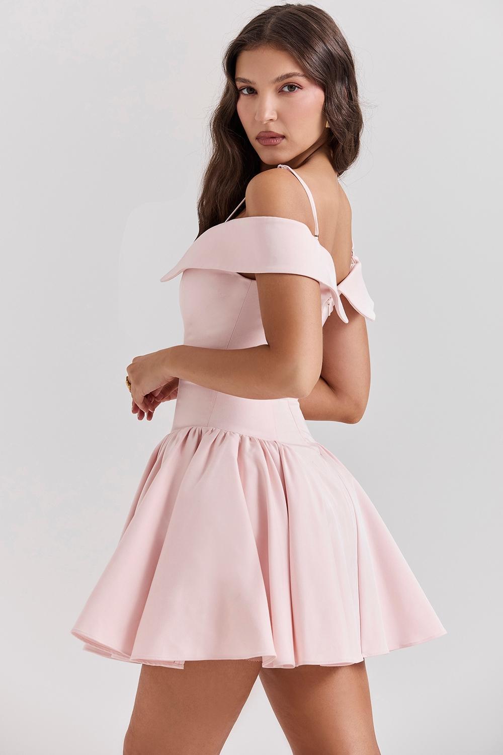 Elida  ballerina pink off shoulder mini dress Product Image