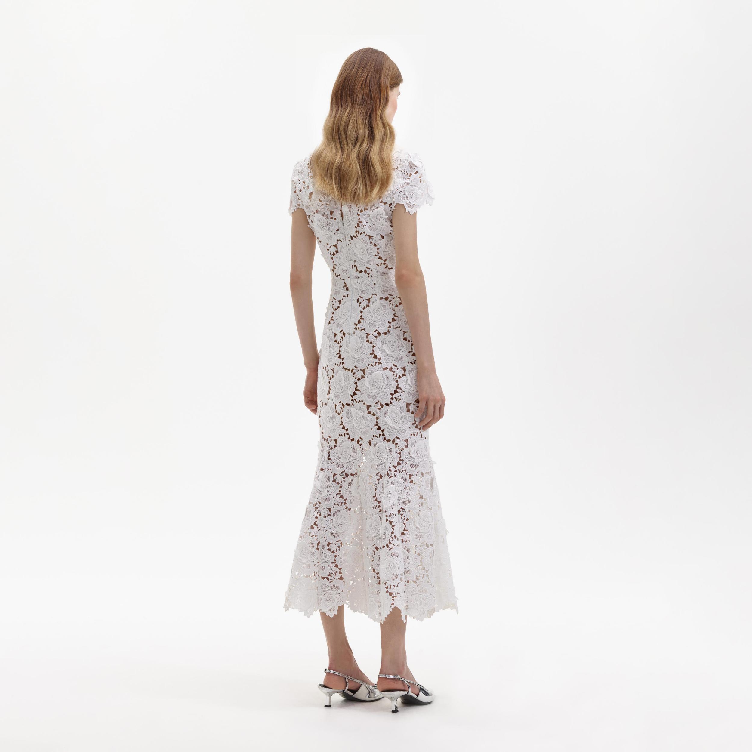White Flower Lace Midi Dress Product Image