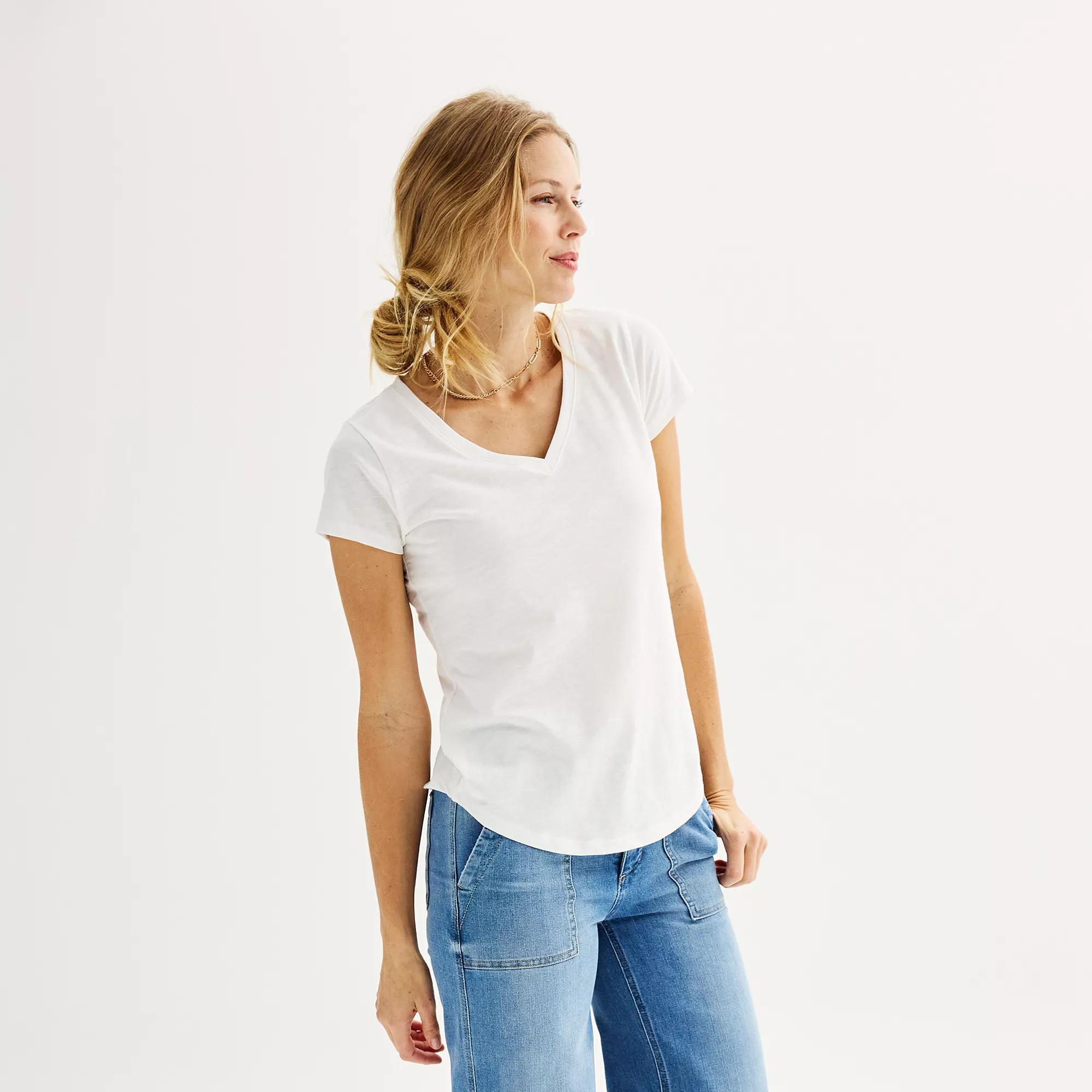 Petite Sonoma Goods For Life® Everyday Short Sleeve V-Neck Tee, Women's, Size: XS Petite, Vital White Product Image