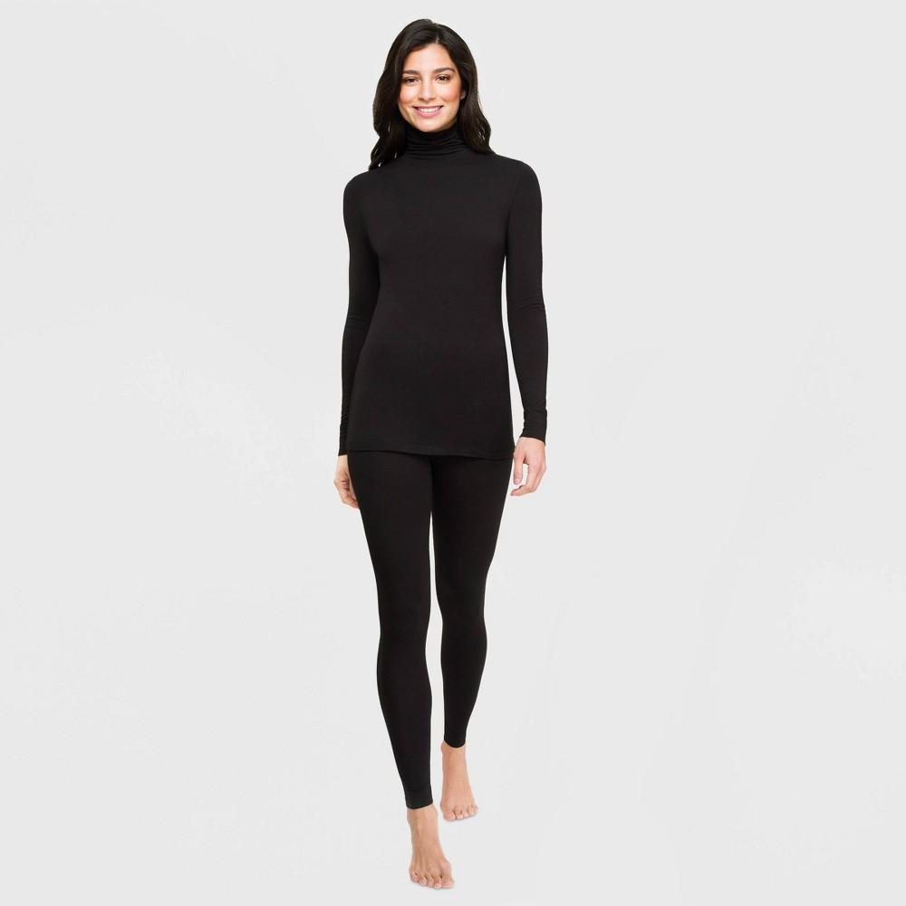 Warm Essentials by Cuddl Duds Womens Smooth Stretch Thermal Turtleneck Top - Black Product Image